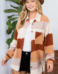 e Luna PLUS Fuzzy Stripe Button Down Shacket