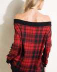 e Luna PLUS Plaid Off Shoulder Top