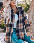 Women Rounded Hem Plaid Shacket with Slits