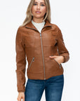 YMI Faux Layered Double-Zipper Jacket with Fuzzy Hood