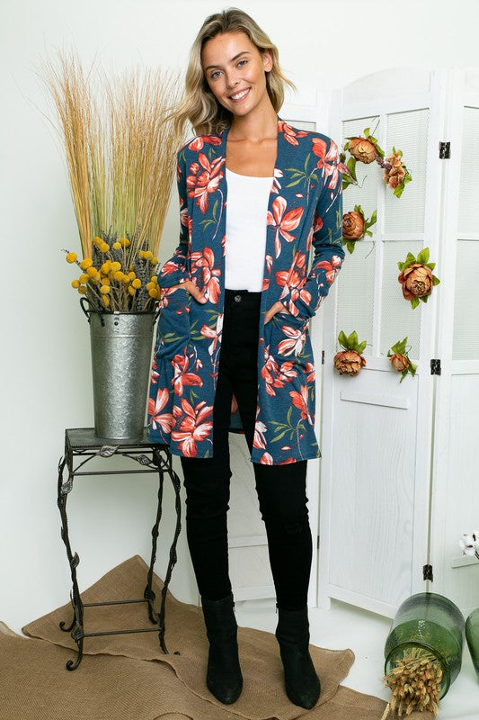 e Luna Floral Long Sleeve Cardigan