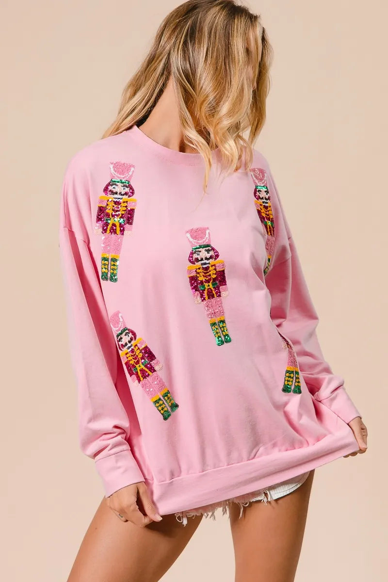 BiBi Sequin Nutcrackers Embroidery Christmas Sweatshirt