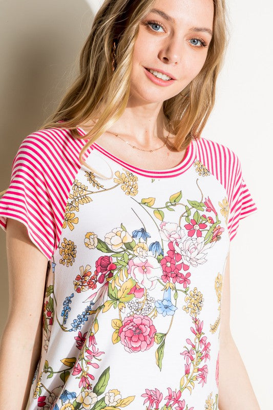 e Luna Pin Striped Floral Mix Top