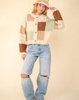 VERY J Color Block Button Down Textured Sweater Cardigan