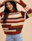 Annie Wear Color Block Round Neck Long Sleeve Sweater