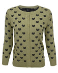 Round Neck Cat Patterned Cardigan Sweater