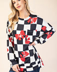 Celeste Full Size Checkered Bow Print Round Neck T-Shirt