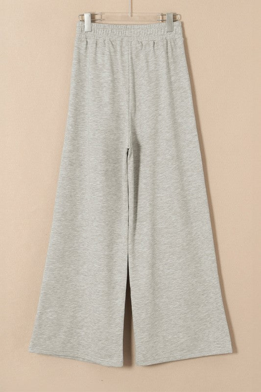 Solid Tied High-Waist Pleated Sweatpants