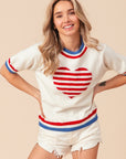 BiBi US Flag Theme Striped Heart Sweater