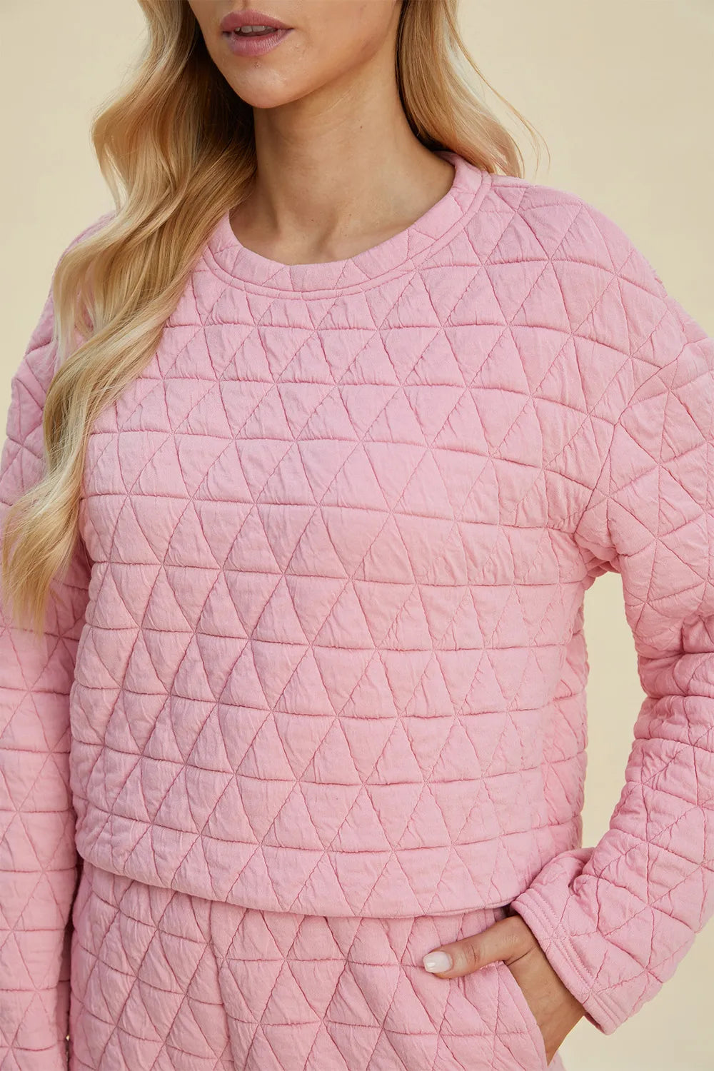 Double Take Textured Long Sleeve Top & Shorts Set