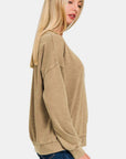 Zenana Washed Round Neck Dropped Shoulder Sweatshirt