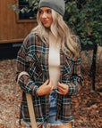 Women's Plaid Print Pockets Buttoned Shirt Jacket