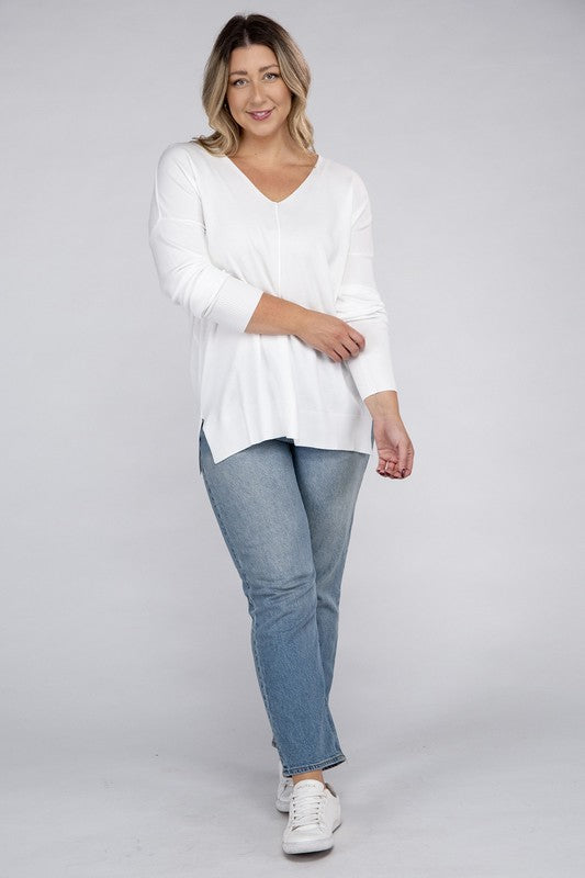 ZENANA Plus Garment Dyed Front Seam Sweater