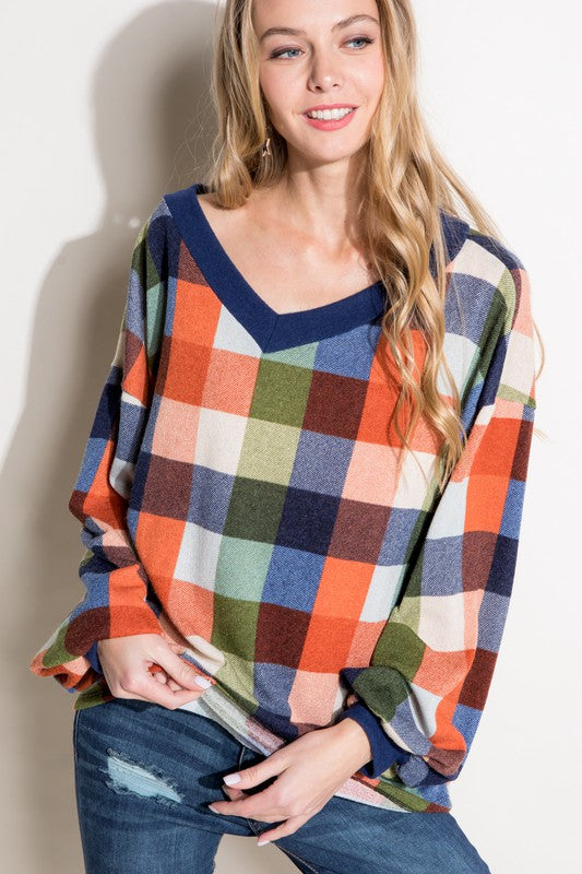 e Luna PLUS Multi Plaid Boxy Top