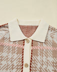 Plus Size Plaid Ribbed Trim Button Front Cardigan