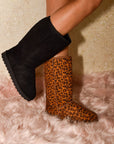 WILD DIVA Leopard Suede Round Toe Boots