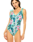 One Piece Bathing Suit Floral Print With Shoulder Tie