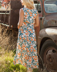 Floral Buttoned V-Neck Tie Waist Maxi Dress