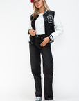 Love Me Now PU Leather Contrast Snap Down Bomber Jacket