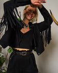 Jade By Jane Faux Suede Studded Fringe Jacket PLUS