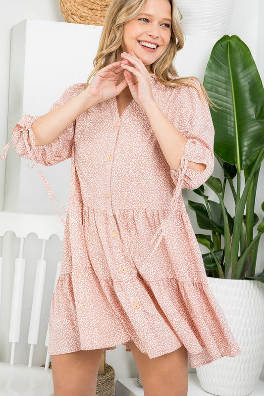 e Luna Dot Button Down Tiered Dress