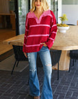 Haptics Collared Neck Striped Contrast Sweater