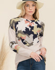 Celeste Full Size Camo Print Contrast Long Sleeve T-Shirt