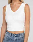 Zenana Ribbed Scoop Neck Cropped Sleeveless Top