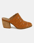 Beast Fashion Woven Checkerboard Block Heel Mule Shoes