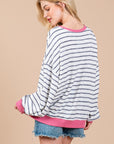 Ces Femme Striped Round Neck Drop Shoulder Sweatshirt