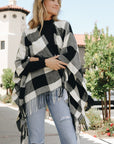 Leto Accessories Buffalo Check Tassel Poncho