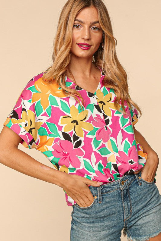 Haptics PLUS Floral Loose Fit Short Sleeve Top