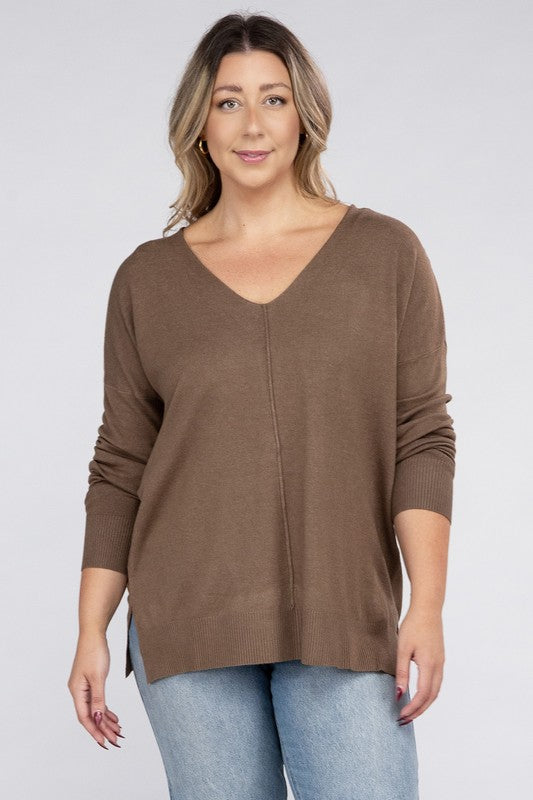 ZENANA Plus Garment Dyed Front Seam Sweater
