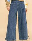 Davi & Dani Drawstring Hem Wide Leg Mid Rise Jeans