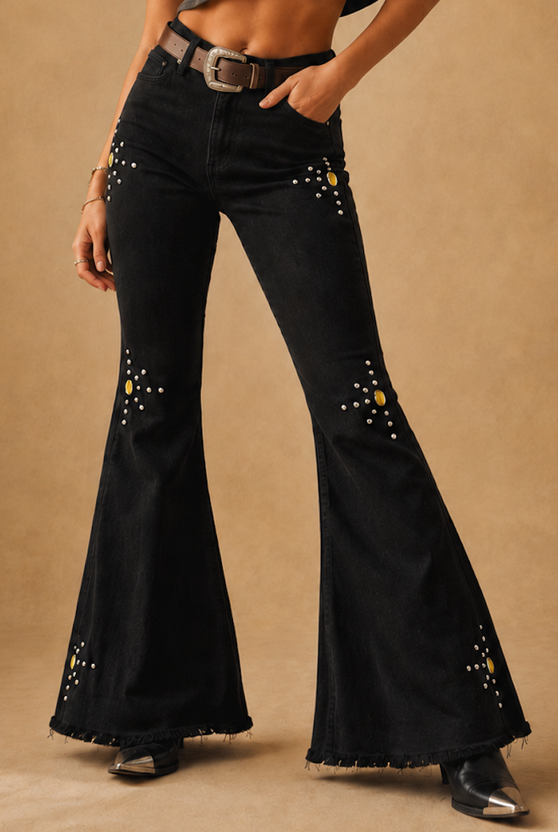 GJG Denim Desert Halo Studded Bell Bottom Jeans