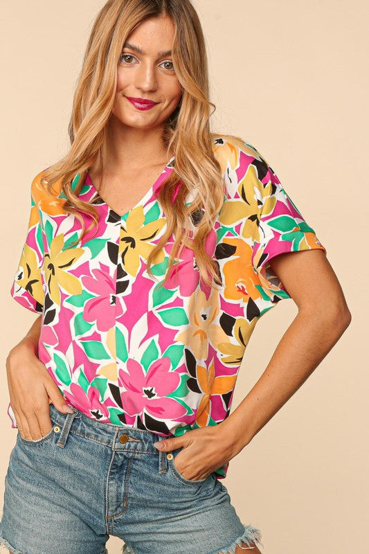 Haptics PLUS Floral Loose Fit Short Sleeve Top