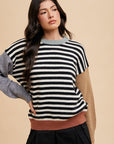 Annie Wear Striped Color Block Round Neck Sweater