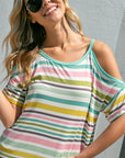 e Luna Multi Striped Cold Shoulder Top