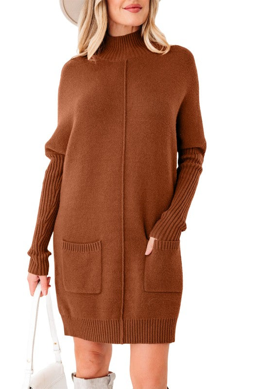 Ribbed Mock Neck Sweater Dress