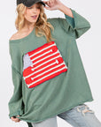 SAGE + FIG Full Size American Flag Patch Drop Shoulder T-Shirt