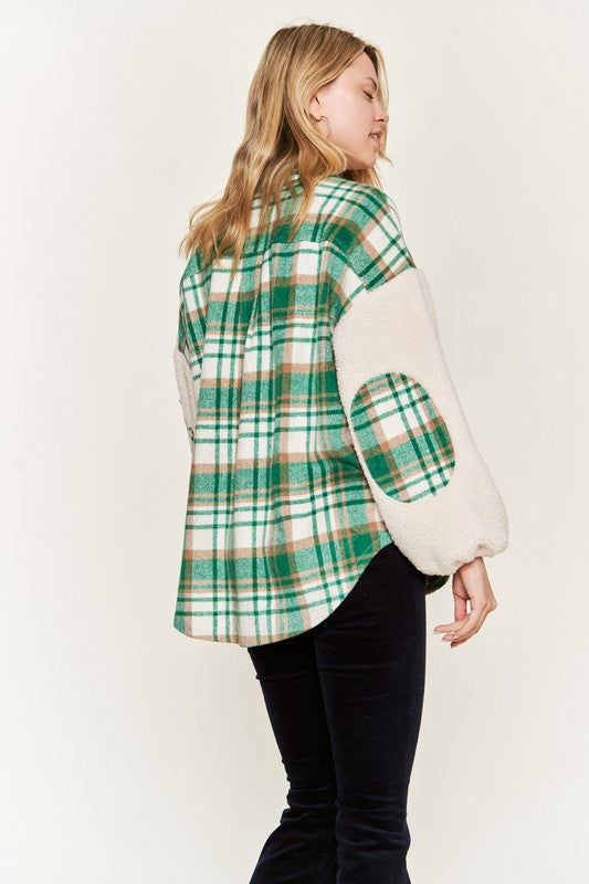 Jade By Jane Plus Size Multi Plaid Fuzzy Sleeve Jacket