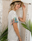 e Luna PLUS Striped Jersey Floral Mixed Top