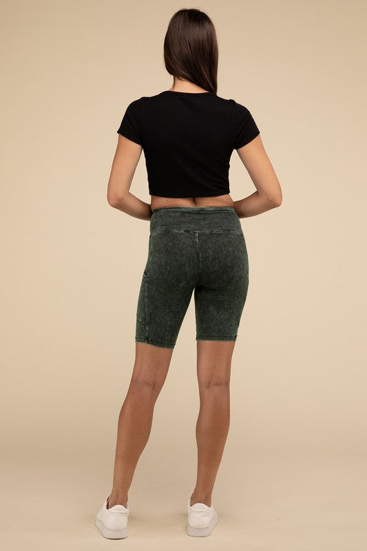 ZENANA Mineral Wash Wide Waistband Pocket Leggings
