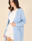 Lilou Wool Blended Cable Knit Cardigan in Light Blue