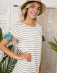 e Luna PLUS Striped Jersey Floral Mixed Top