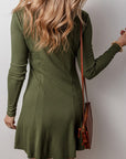 Knit Square Neck Buttoned Long Sleeve Mini Dress