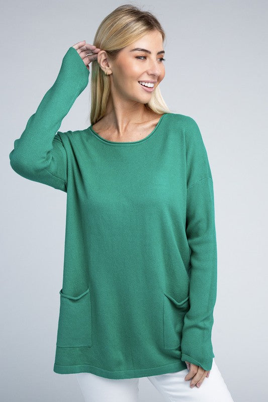 Zenana Viscose Front Pockets Sweater