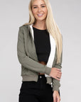 Fuzzy Trim Zip-Up Crop Hoodie