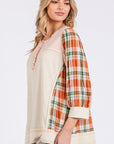 SAGE + FIG Exposed Seam Button Detail Plaid Top