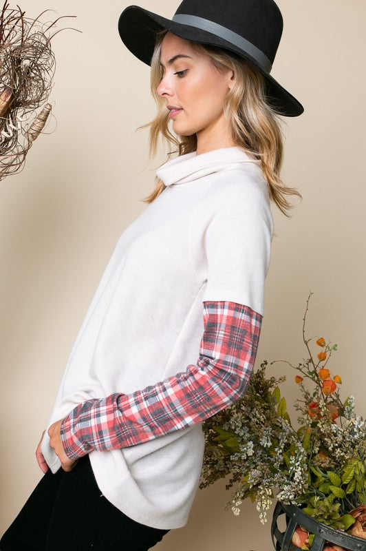 e Luna Plaid Mixed Turtleneck Top